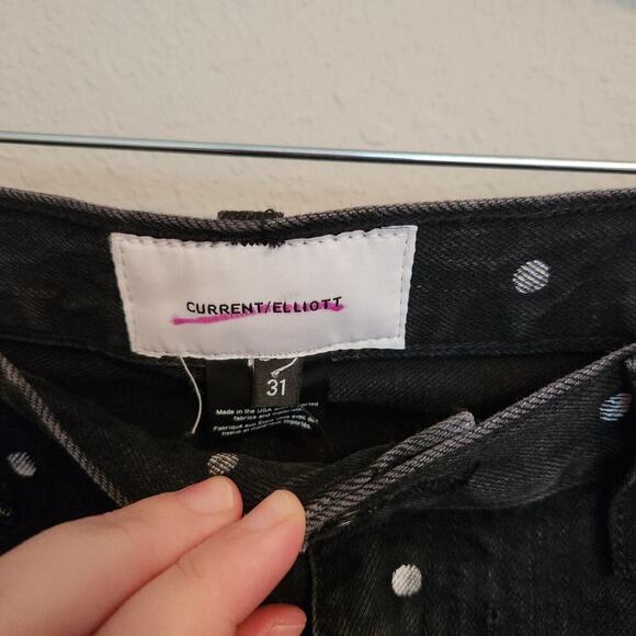 Current/Elliott The Vintage Cropped Slim Black Polka Dot Jeans Size 31 - Picture 8 of 13